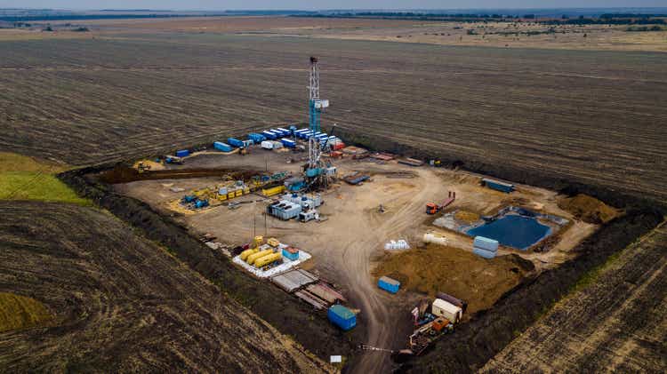 Drilling rig. Aerial view from above