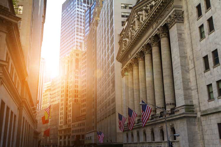 Historic buildings of the financial district of Lower Manhattan, New York City, near Wall Street