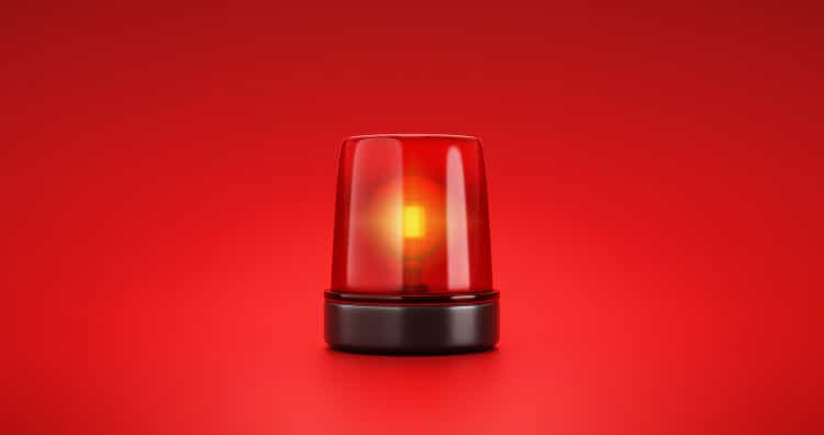 Red emergency siren urgency alert and security police attention light signal or beacon flash ambulance rescue danger alarm sign on car warning background with traffic glowing bulb accident. 3D render.