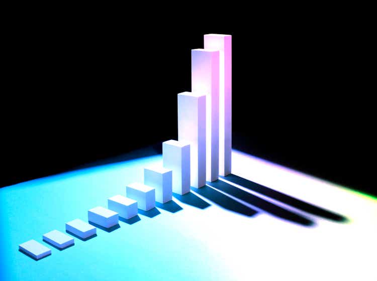 3D bar chart with long shadow