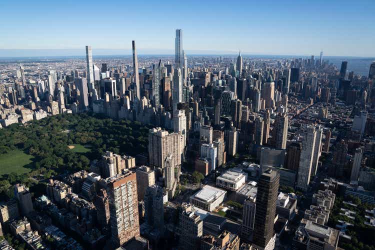 Aerial photo of Central Park and the surrounding skyscrapers in New York City, daytime