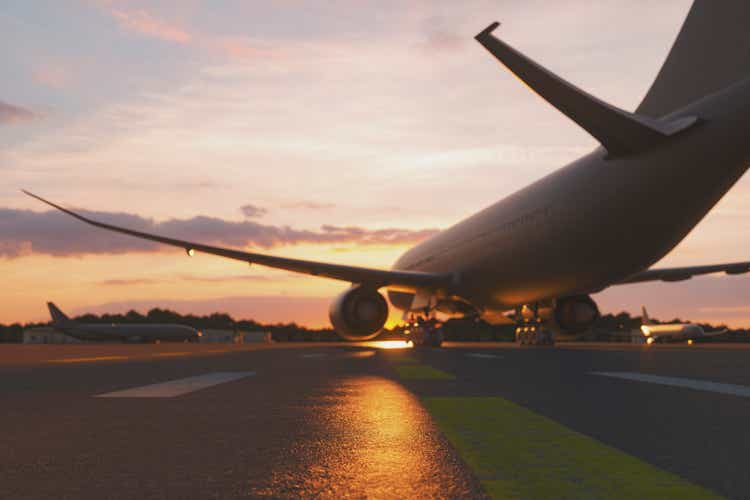 Empty airport at sunset