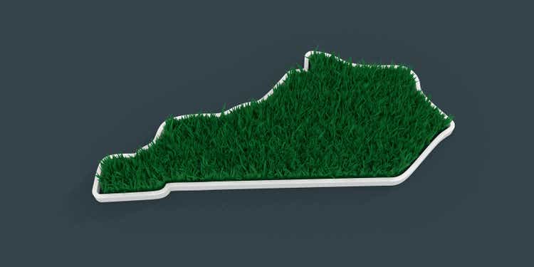 Kentucky state map with 3d green grass
