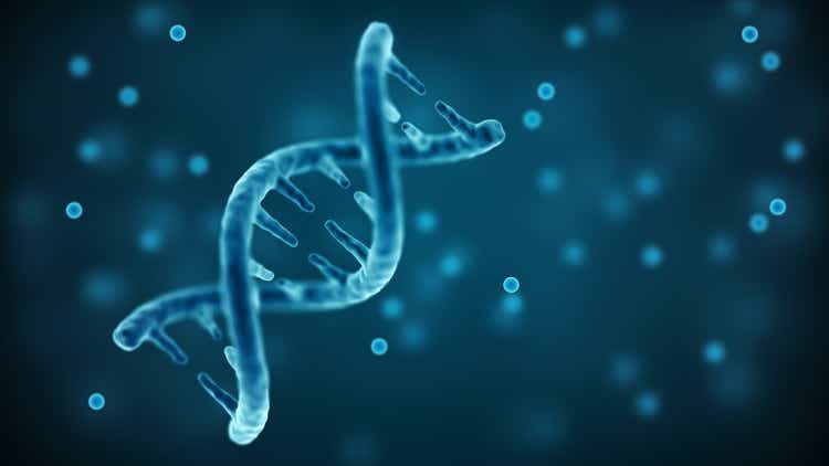 DNA Strand. Double helix structure. Biotechnology and medical background