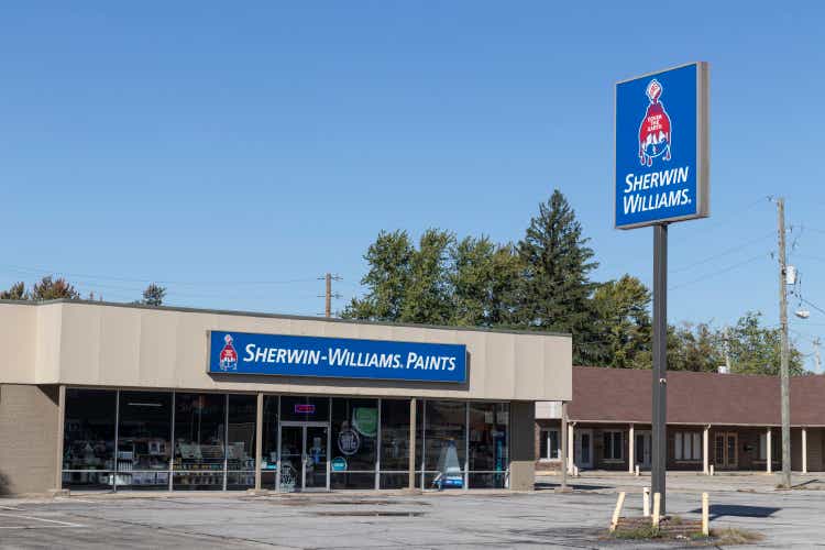 Sherwin-Williams retail paint and coating store. Sherwin Williams is listed on the NYSE as SHW.