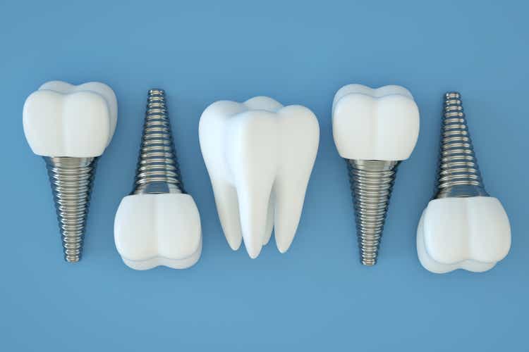 Tooth Implant, Artificial Teeth, Dental Implantation, Blue Background