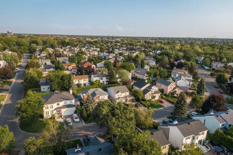 Aerial View of Houses and Streets in Beautiful Residential Neighbourhood, Property, Housing and Real Estate Concept, Montreal, Quebec, Canada