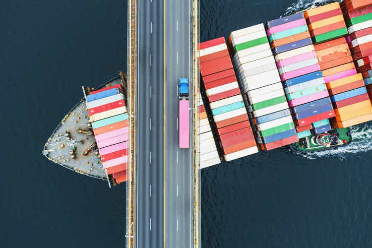 Container Ship Beneath Bridge