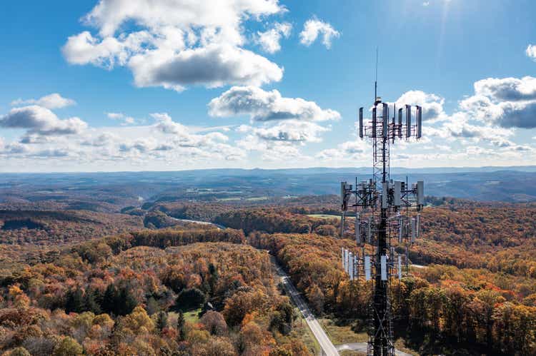 Cell phone or mobile service tower in forested area of West Virginia providing broadband service