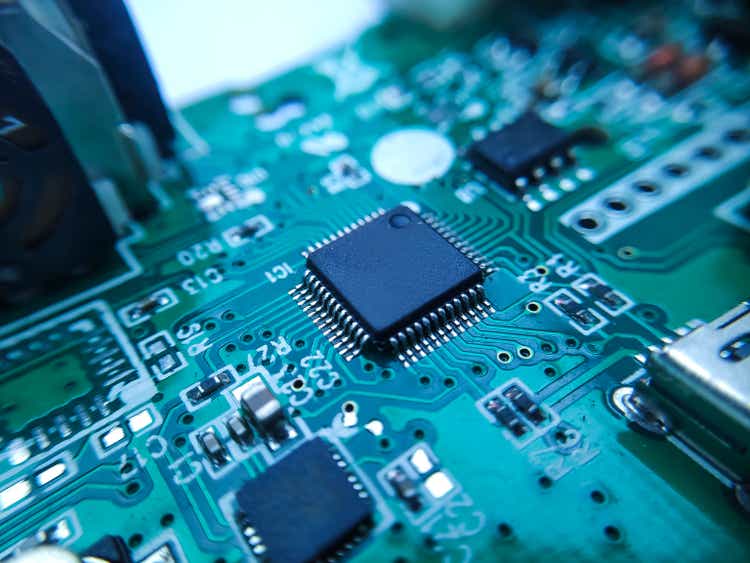 Close the microchip image.  Integrated circuit IC macro diagram.