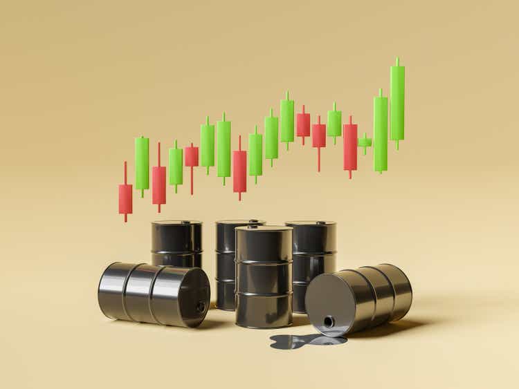 oil barrels with rising chart