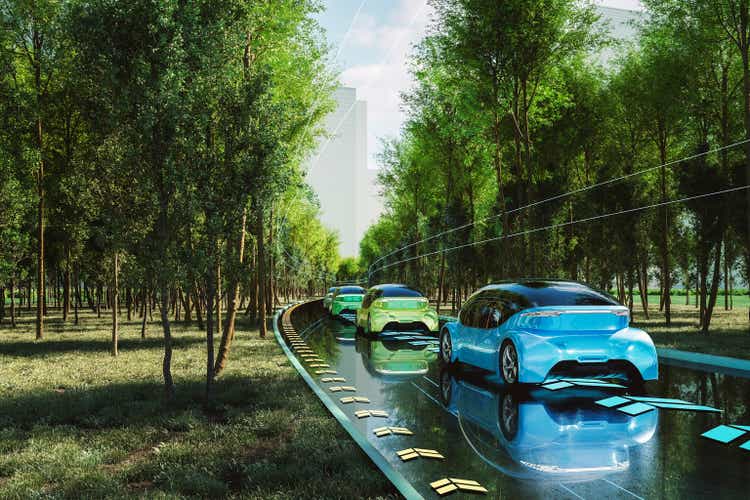 Clean futuristic electric cars road traffic