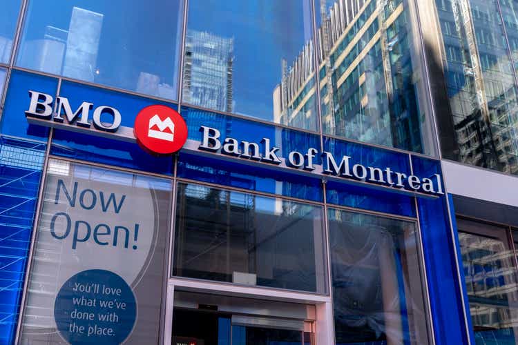 The entrance to BMO Bank of Montreal in BAY and BLOOR Manulife Centre in downtown Toronto.