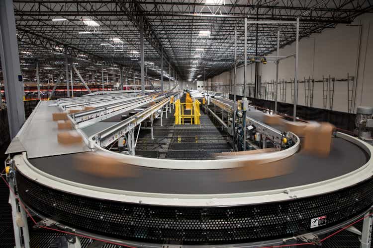 Long Exposure of Packages on Conveyor Belt