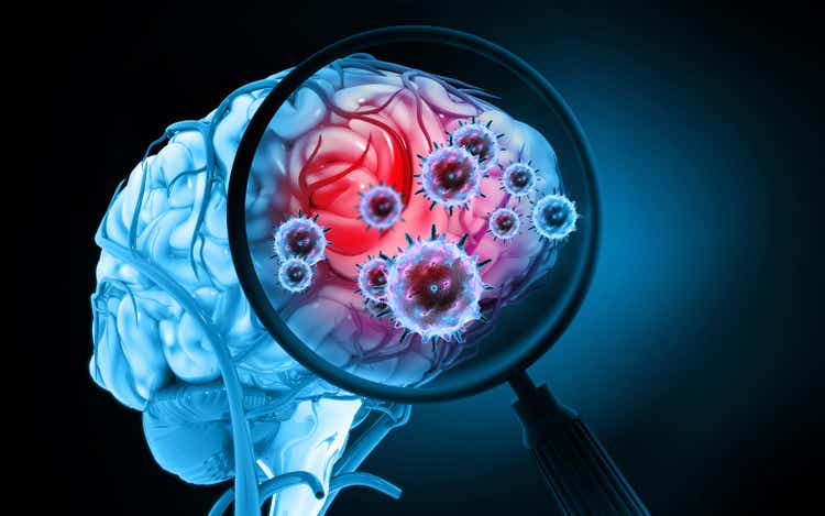 Brain viral infection on science background