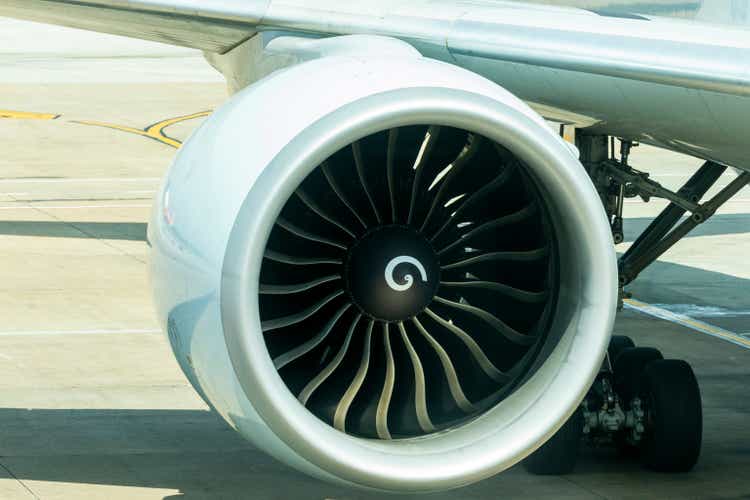 The General Electric GE90 engine of the Boeing 777 aircraft.