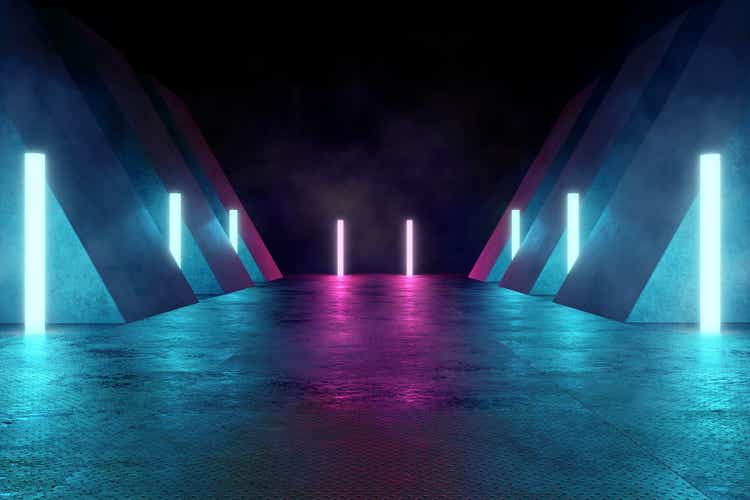 Futuristic image with neon lights, 3D render
