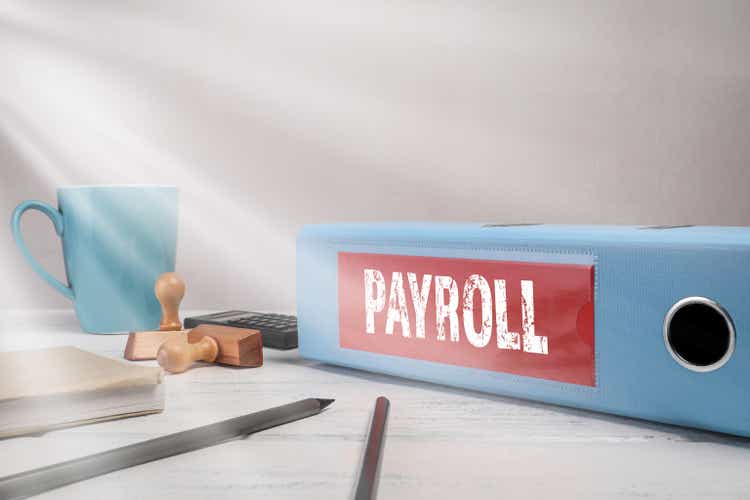 Payroll. Business, bonuses, insurance and benefits concept. Document folder