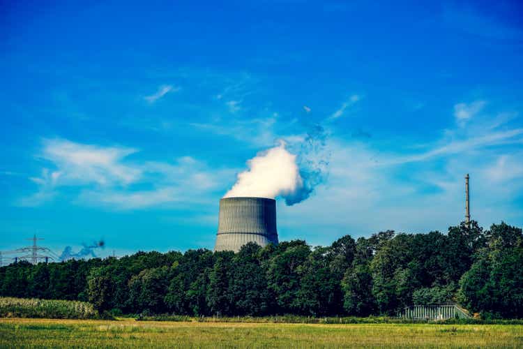 Nuclear power plant near a forest.