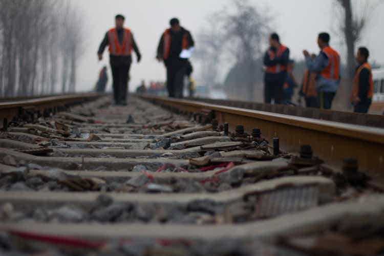 Railway worker in action