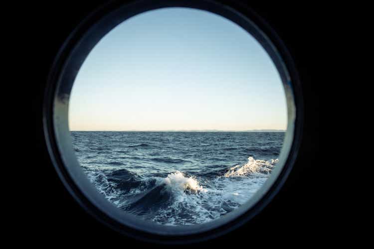 View on a rough sea, with waves of the open ocean from a boat