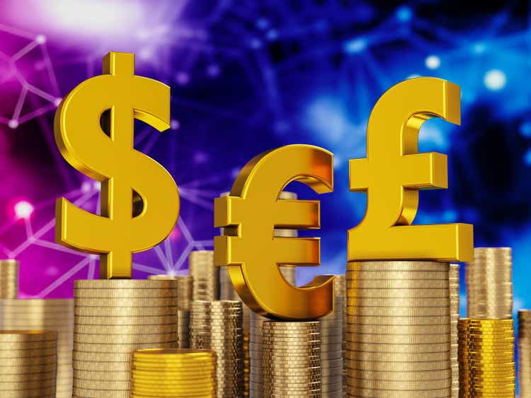 Dollar Euro and Pound Sign with Golden Coins