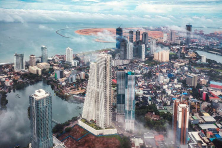 Drone view of Colombo city and the Port City, Sri Lanka