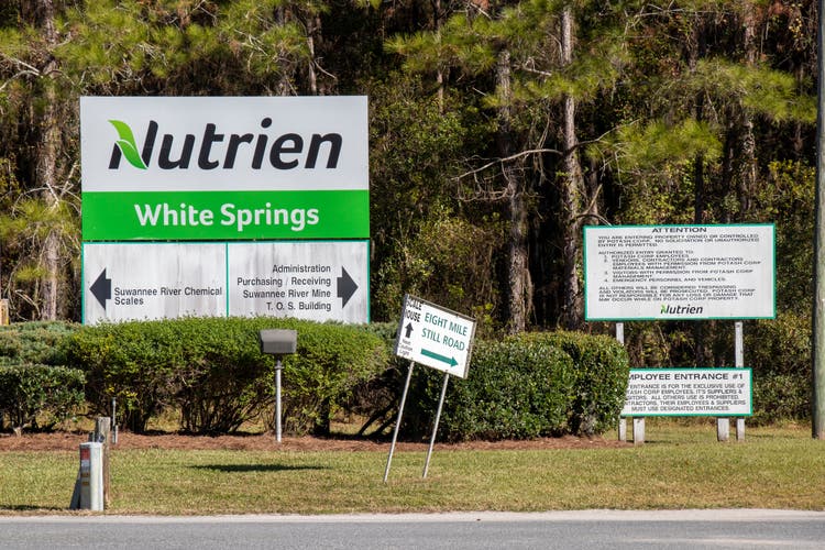 Sign providing directions to some of the different facilities that are part of Nutrien