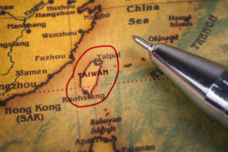 The island of Taiwan is marked with a red pen on the map.