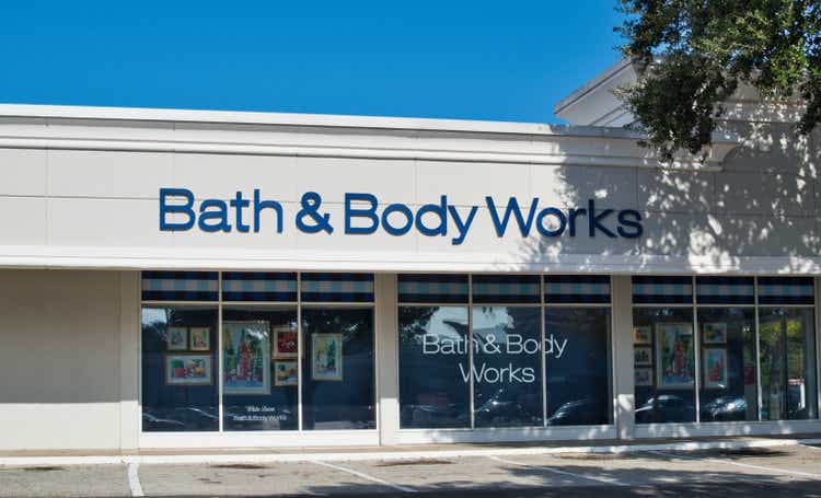 Bath and Body Works Schaufenster und Parkplatz in Houston TX.