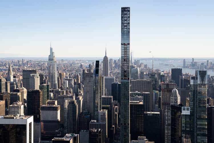 Aerial photo of skyscrapers at the south end of Central Park in Manhattan, New York