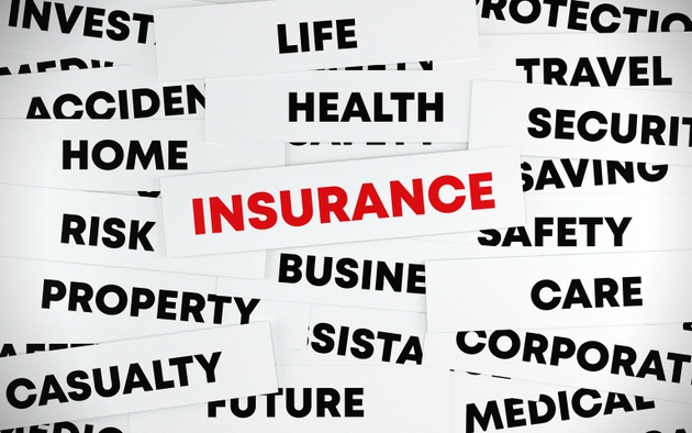 Words related to insurance form a word cloud on top of each other.