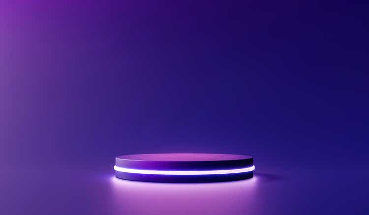 Neon minimal product stand podium background pedestal 3D rendering