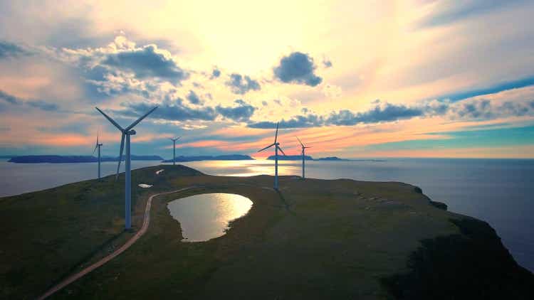Norway wind turbines at sunset