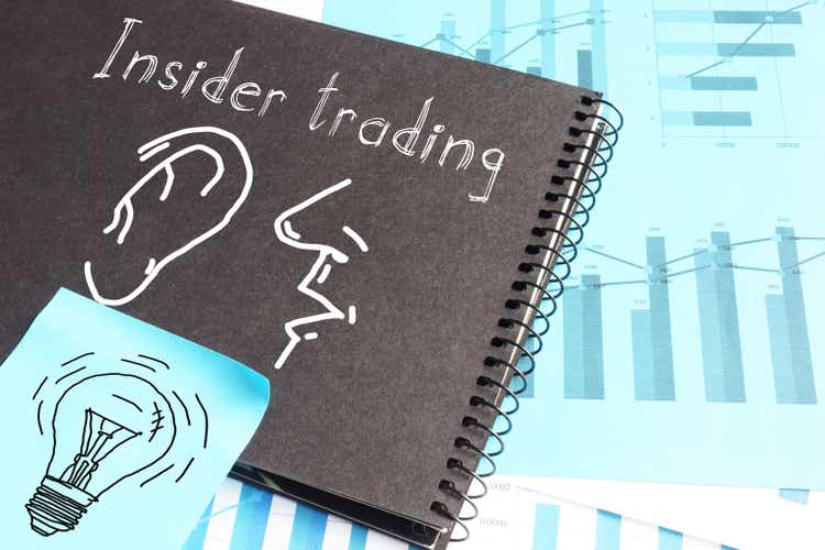 Insider trading is shown on the business photo using the text