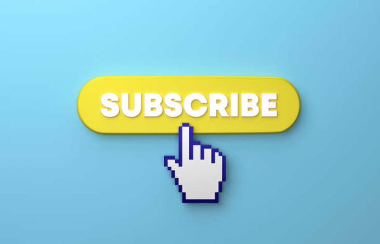 Cursor Hand Clicking Over A Yellow Subscribe Push Button
