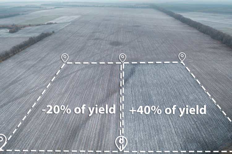 Comparing yields in two areas of the field Concept