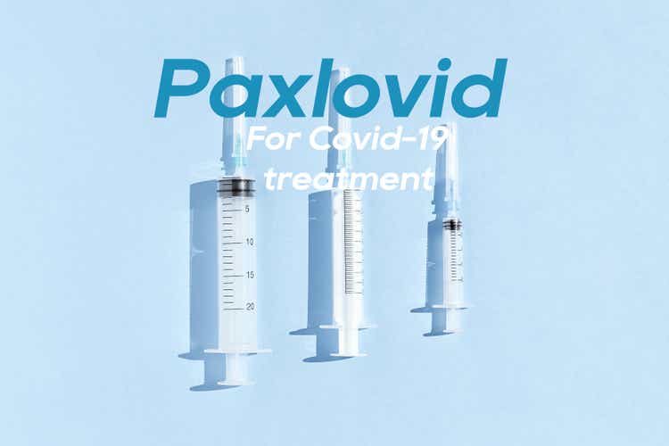Medical syringes with inscription Paxlovid for Covid-19 treatment