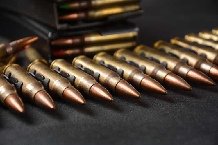 Photo of 5.56mm NATO Ammunition, machine gun bullets belt, rifle ammunition in magazines