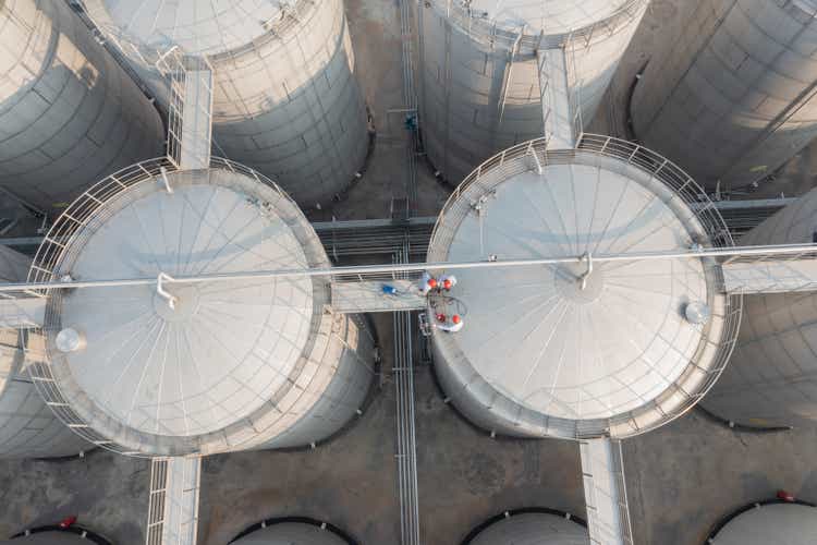 Aerial photo of large storage tank