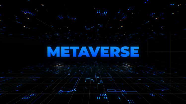 Word metaverse with digital cyber network in futuristic environment background.