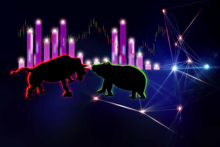 Fighting bull and bear, stock market bullish and bearish - Stock Market and Exchange, Bull, Bitcoin - Animal