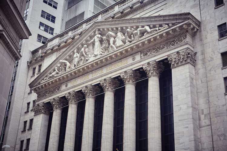 Close-up of Stock Market and Exchange building at the Manhattan Financial District