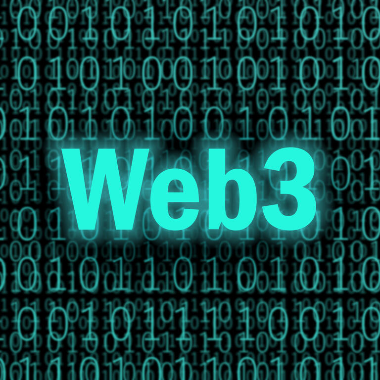 Web3 on binary numbers background. 3d illustration.