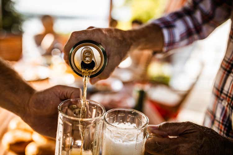 Pouring beer from a can!