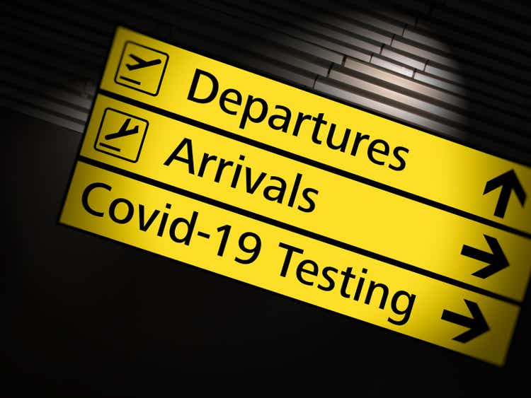 Airport terminal sign Covid-19 testing travel