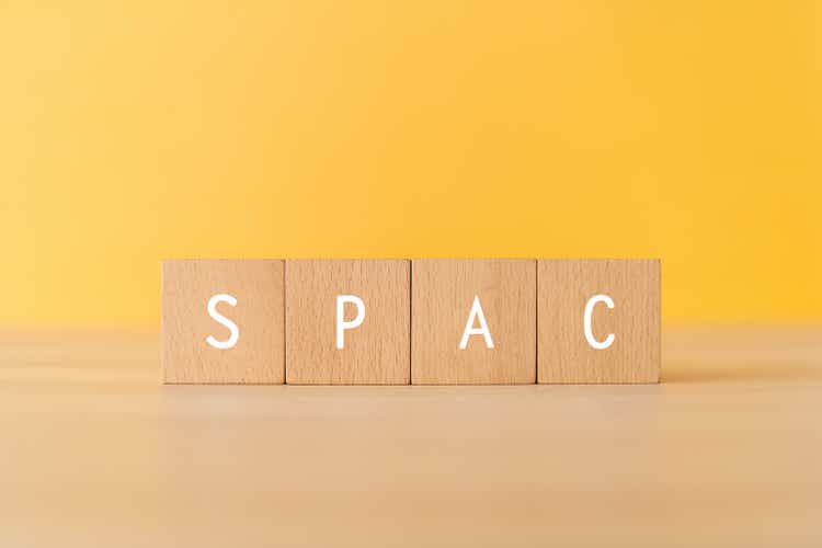 Wooden blocks with "SPAC" text of concept.