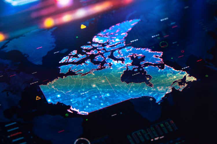 Map of Canada on digital display