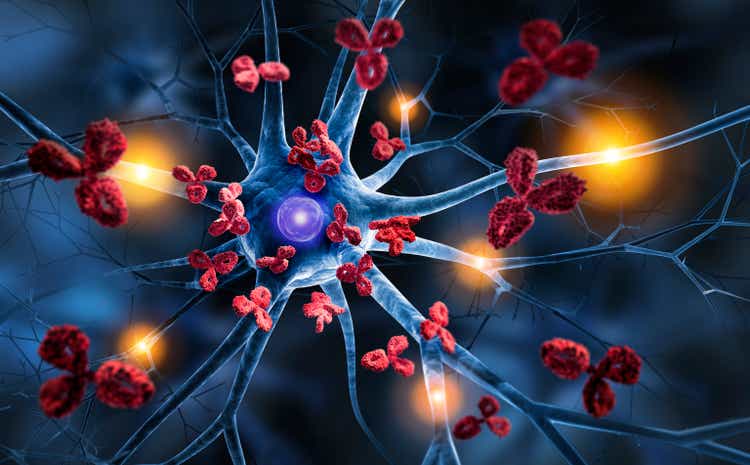 Nerve cell attacked by Antibodies