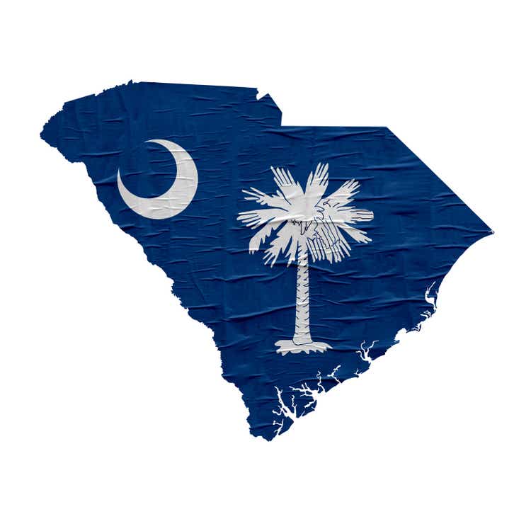 US State South Carolina map with flag